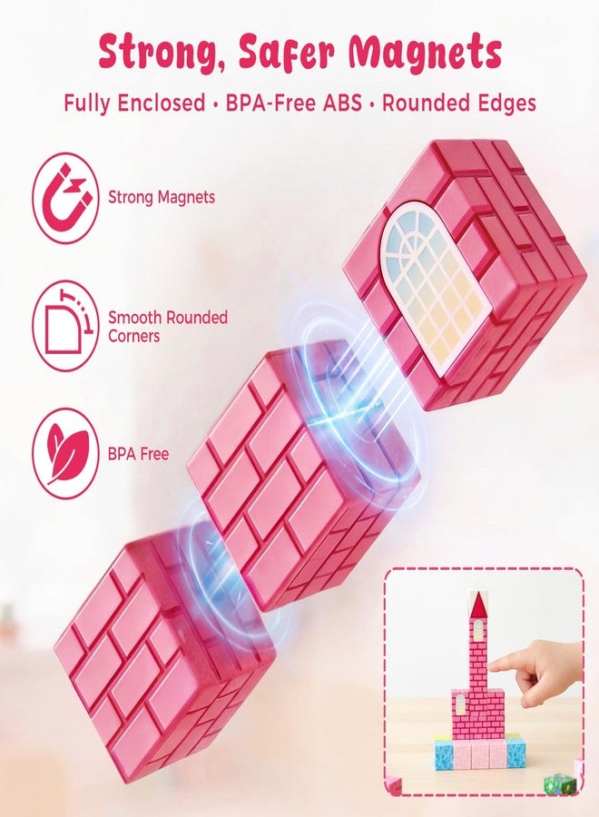 3 otters Magnetic Blocks 150PCS, Princess Castle Magnet Cubes STEM Montessori Building Toys for Girls, Sensory Gifts for Kids Birthday Christmas - Image 3